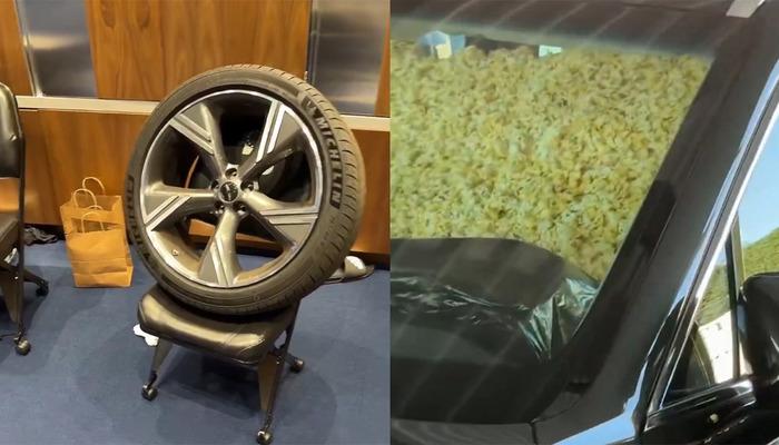 Milli takım oyuncusuna inanılmaz şaka! Arabanın lastiğini söküp içini patlamış mısırla doldurdular